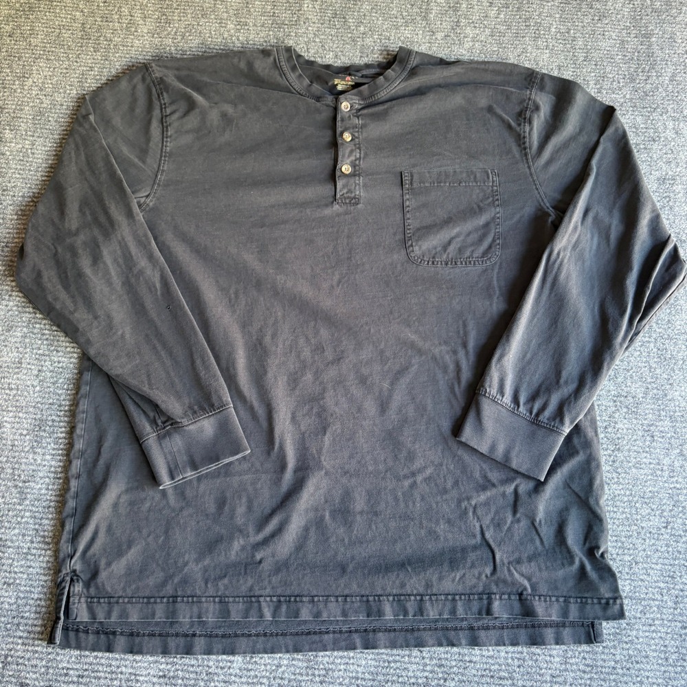 RedHead Mens 2XLT Henley Shirt Long Sleeve Pocket Faded Black Cotton 2968